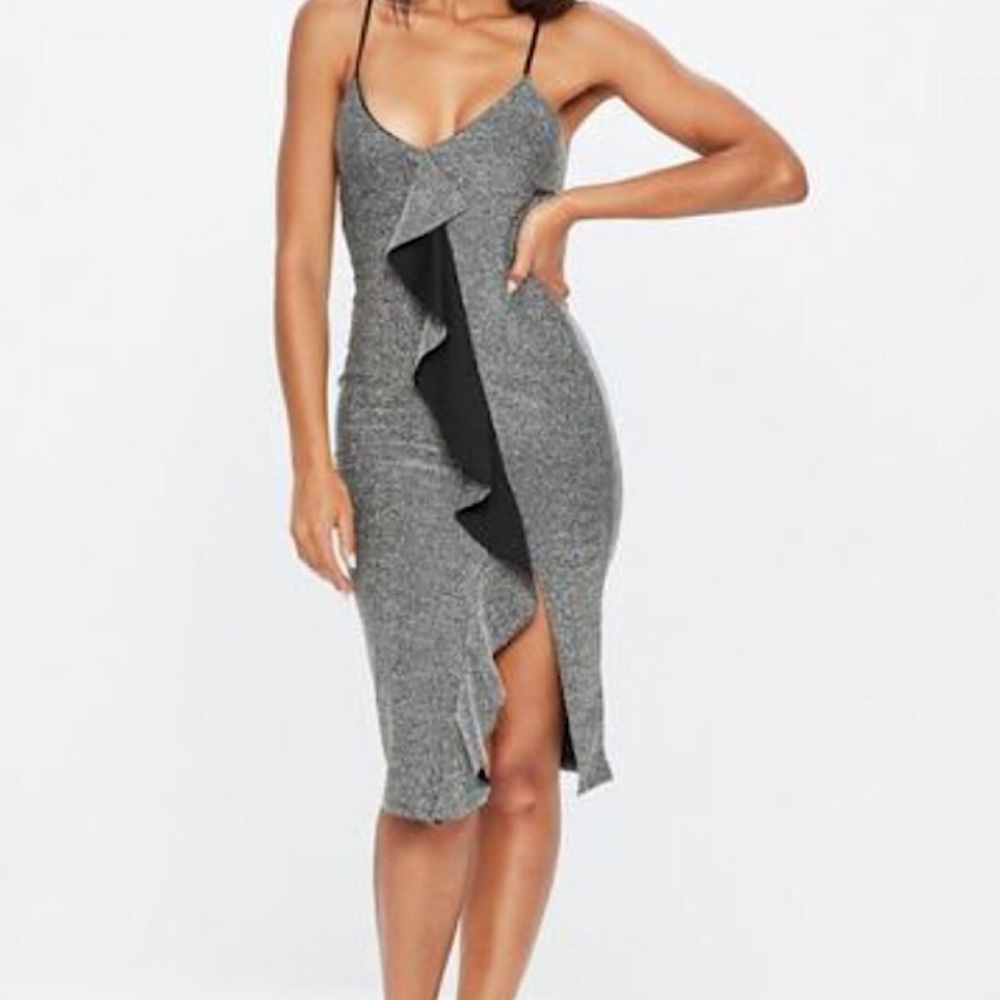 Gray Ruffle Sparkle Dress
